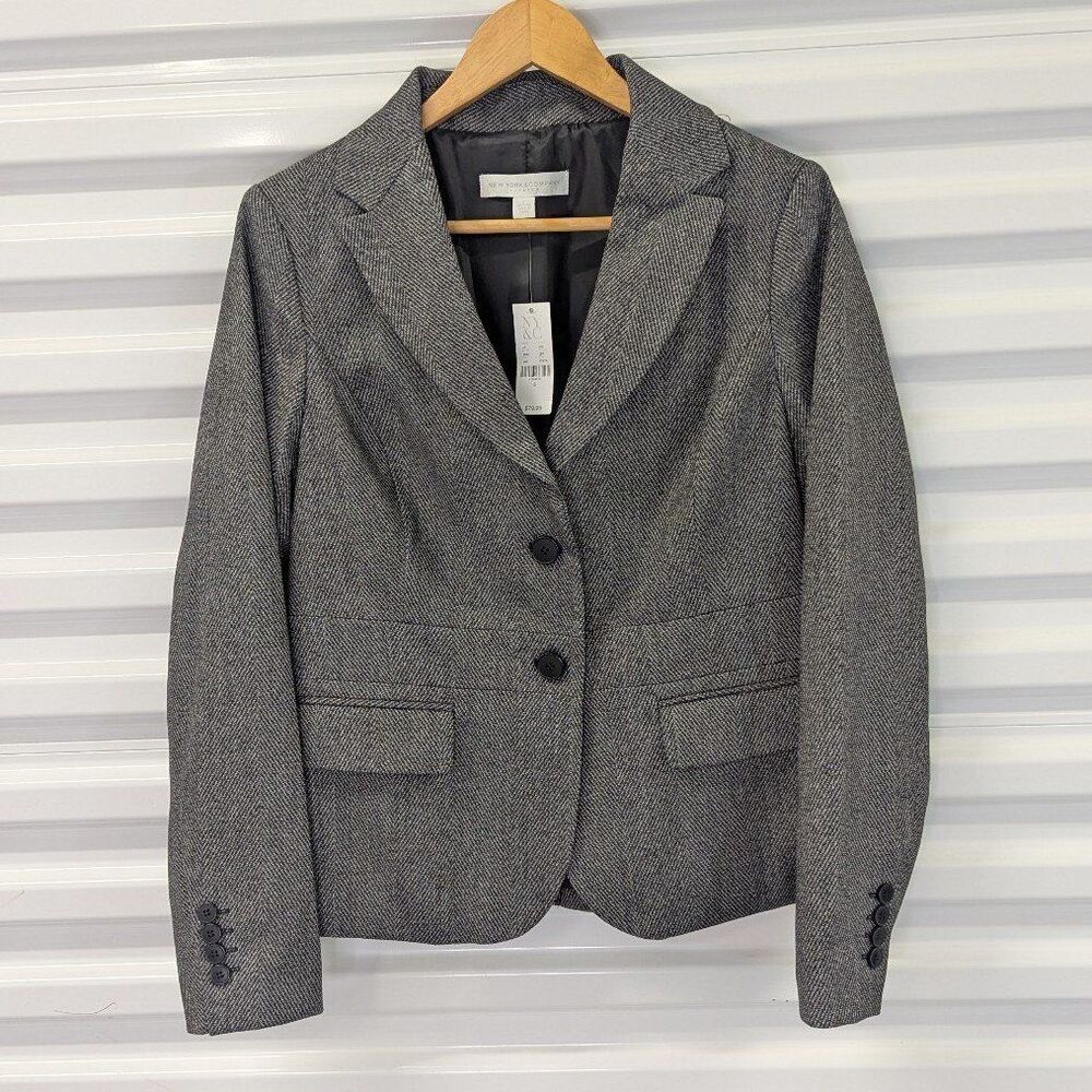 New York & Company Size 8 NWT Chevron Black & Charcoal‎ Gray Blazer - Picture 1 of 7
